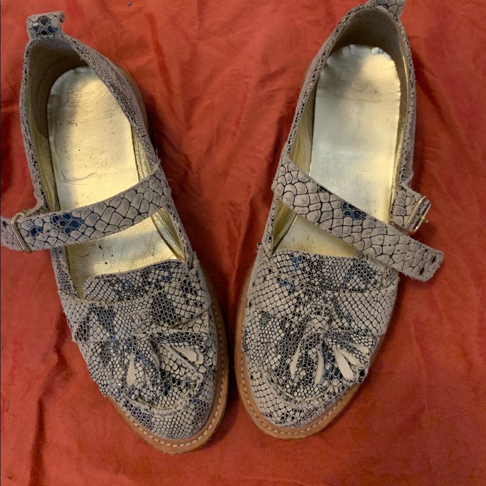 Dr. Martens Gray Snakeskin Platform Shoes